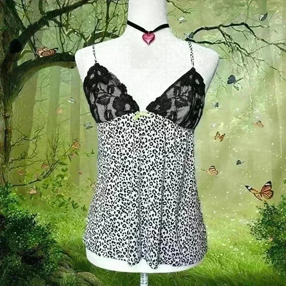 Y2k 90s Victoria’s Secret Black/White Leopard Print Tank Size L - Picture 1 of 9